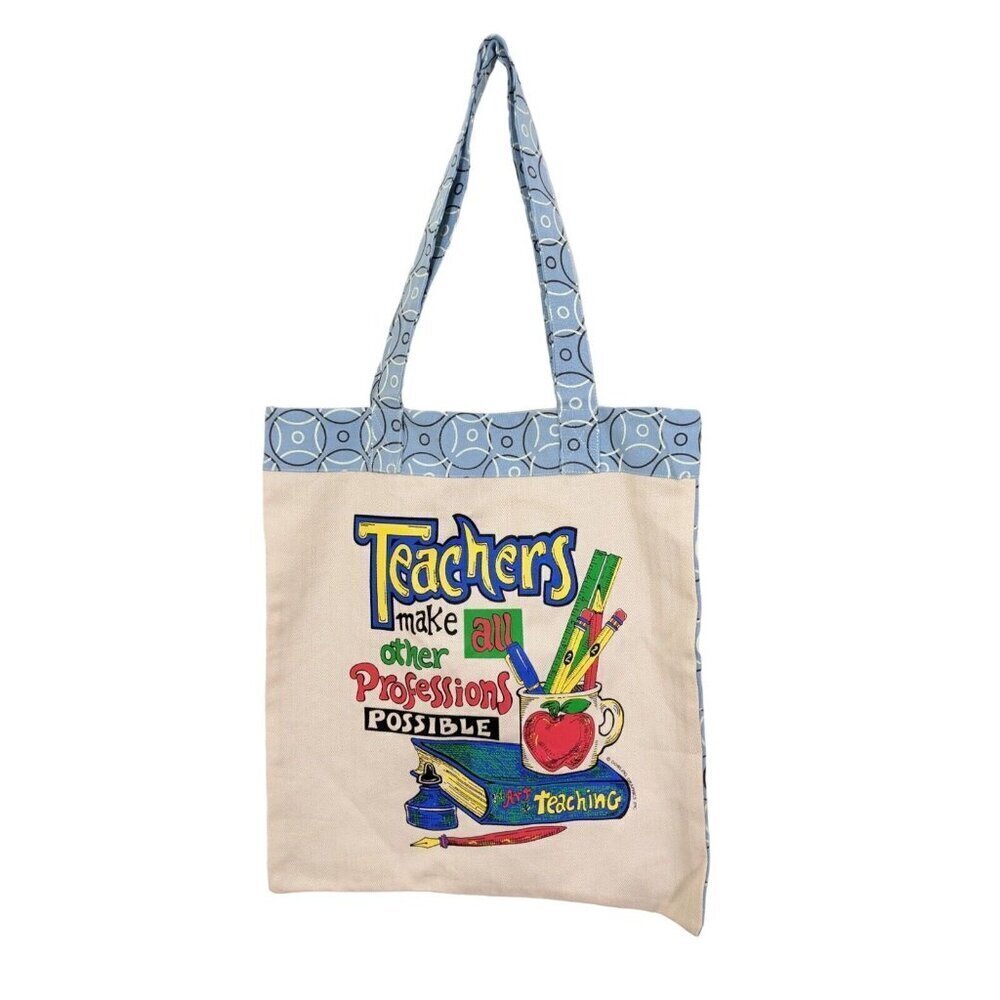 Teachers Canvas Tote Book Bag Graphics Beige New Without Tags Gift Canada